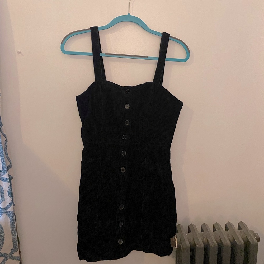 Black button down corduroy minidress
